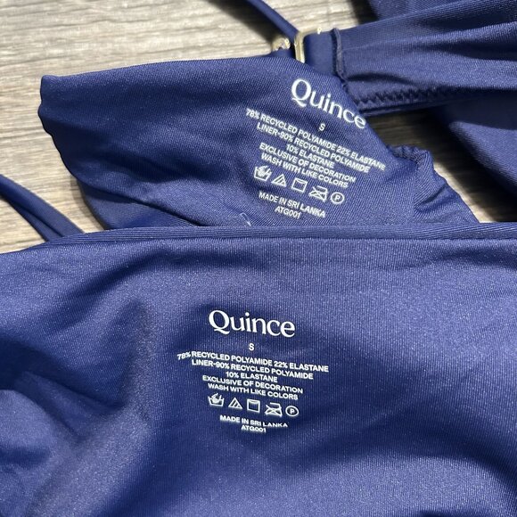 NWT Quince Small Italian Scoop Neck Bikini Tie Top Low Rise Bottom Deep Navy - Picture 3 of 9